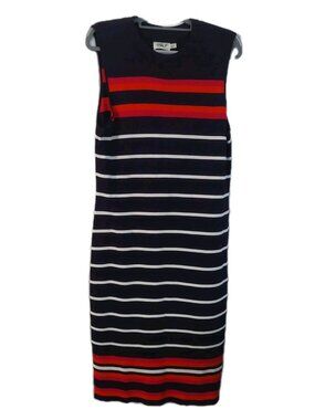 ELIZA J Knit Dress Size 2X Sheath Multicolored Striped Dress Midi Sleeveles